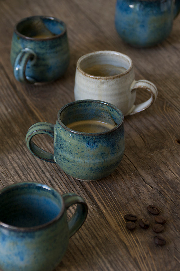 Set of 6 Pottery Espresso Cups with Saucers