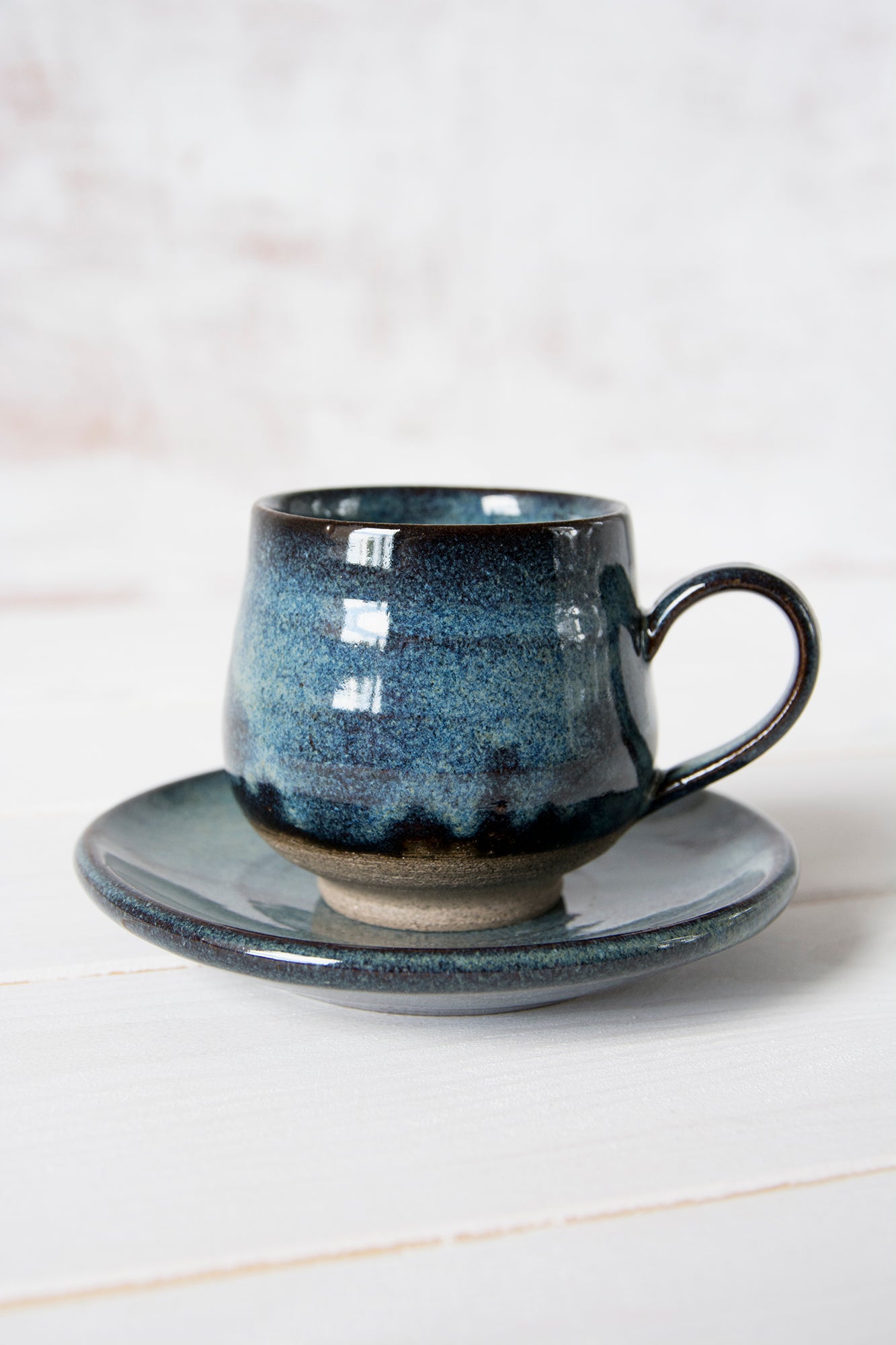 Set of 6 Pottery Espresso Cups with Saucers