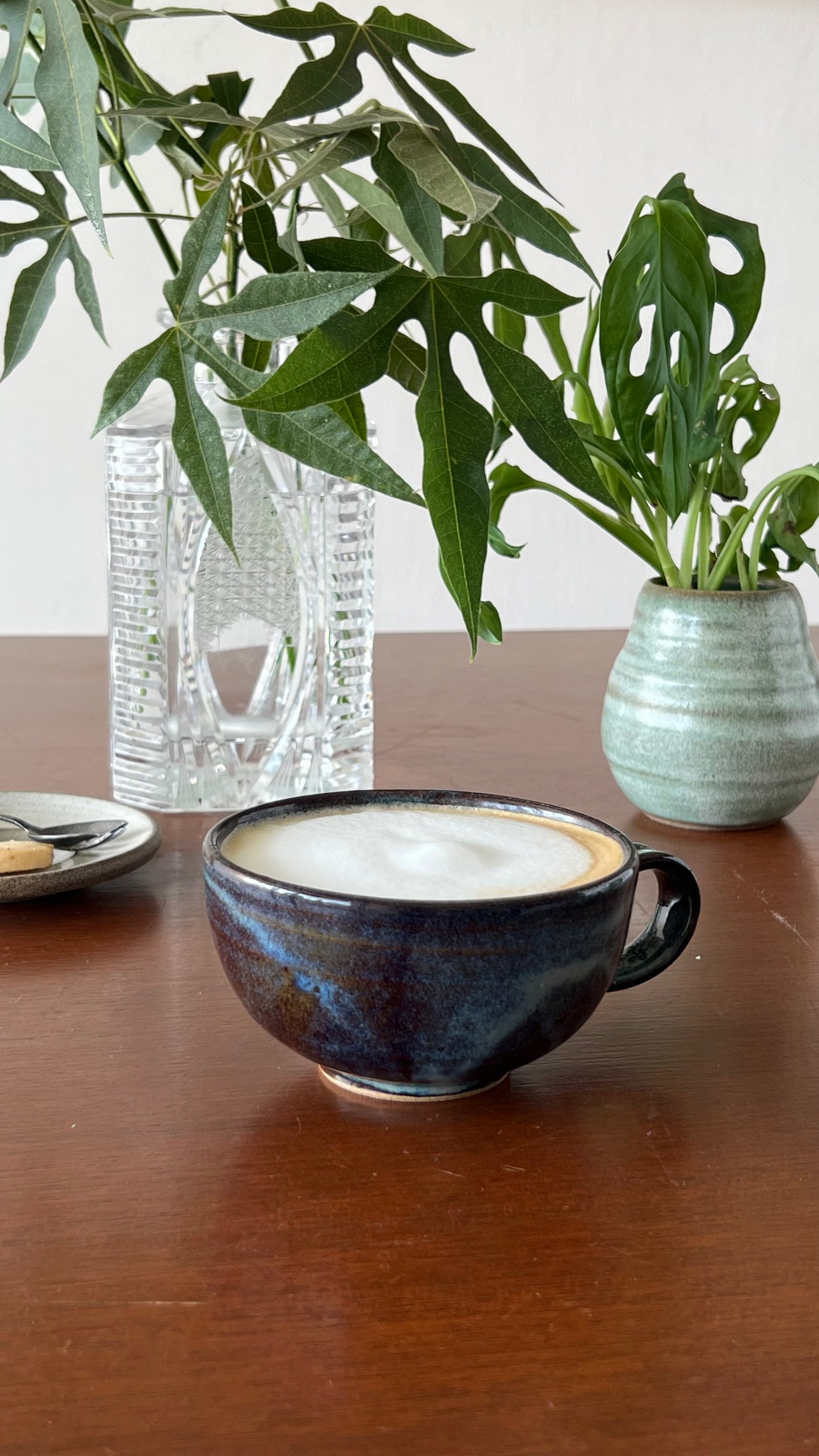 Handmade Pottery Blue Cappuccino Cup & Saucer