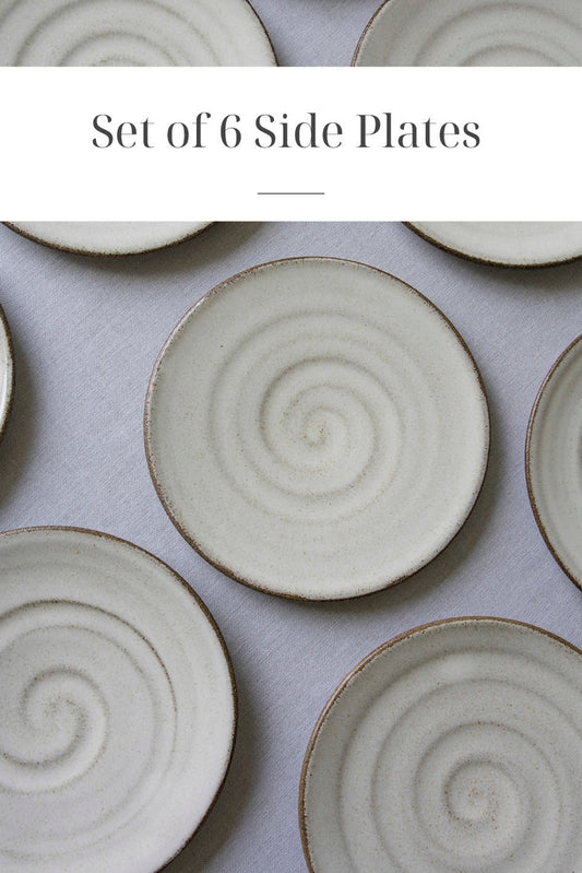 Set of 6 White Pottery Side Plates - Mad About Pottery - plates