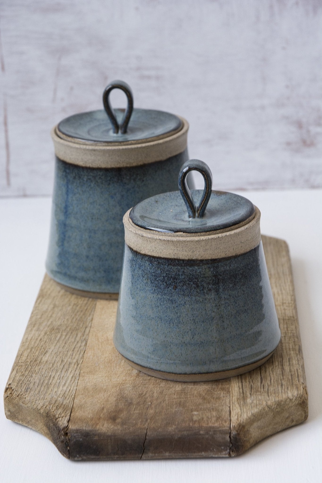 Ceramic Blue White Canisters Set 4 Unique Hand Stamped Storage Jar
