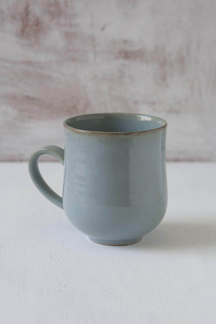 Set of 6 Pottery Coffee Mugs in Light Blue Steel, 10 fl oz - Mad About Pottery - Mugs and Cups