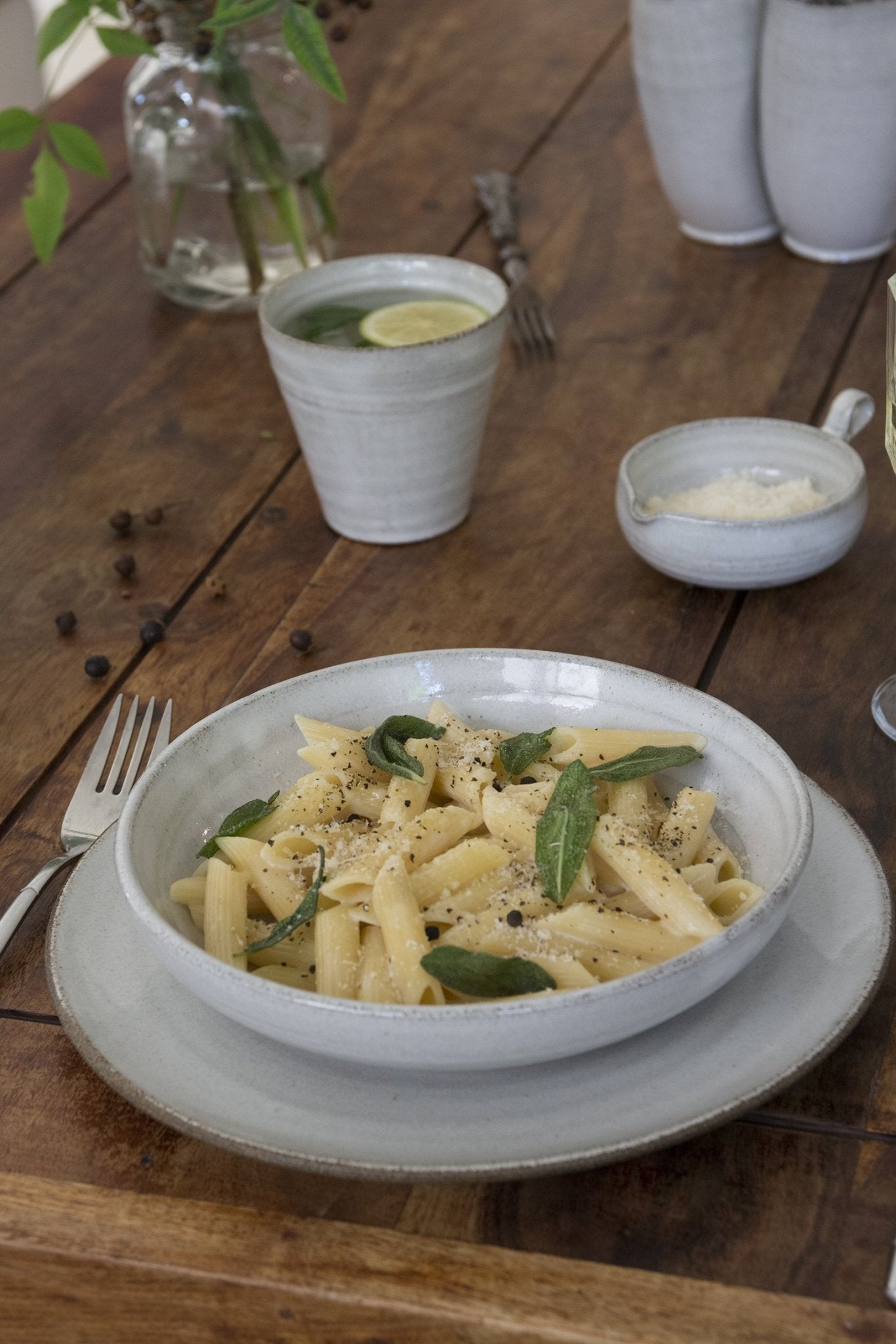 Set of 6 White Pasta Bowls - Mad About Pottery- Bowls