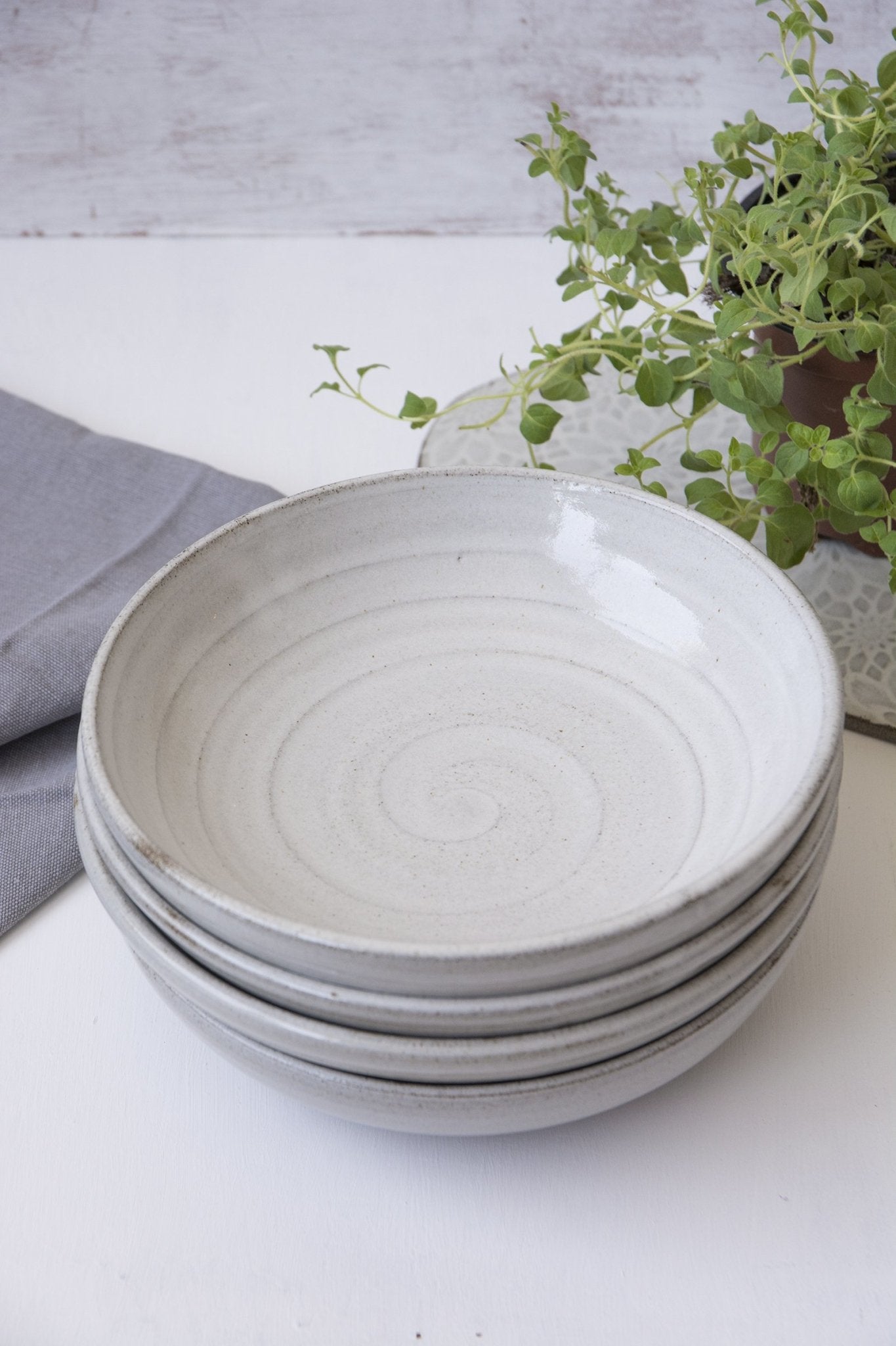 Set of 6 White Pasta Bowls - Mad About Pottery- Bowls