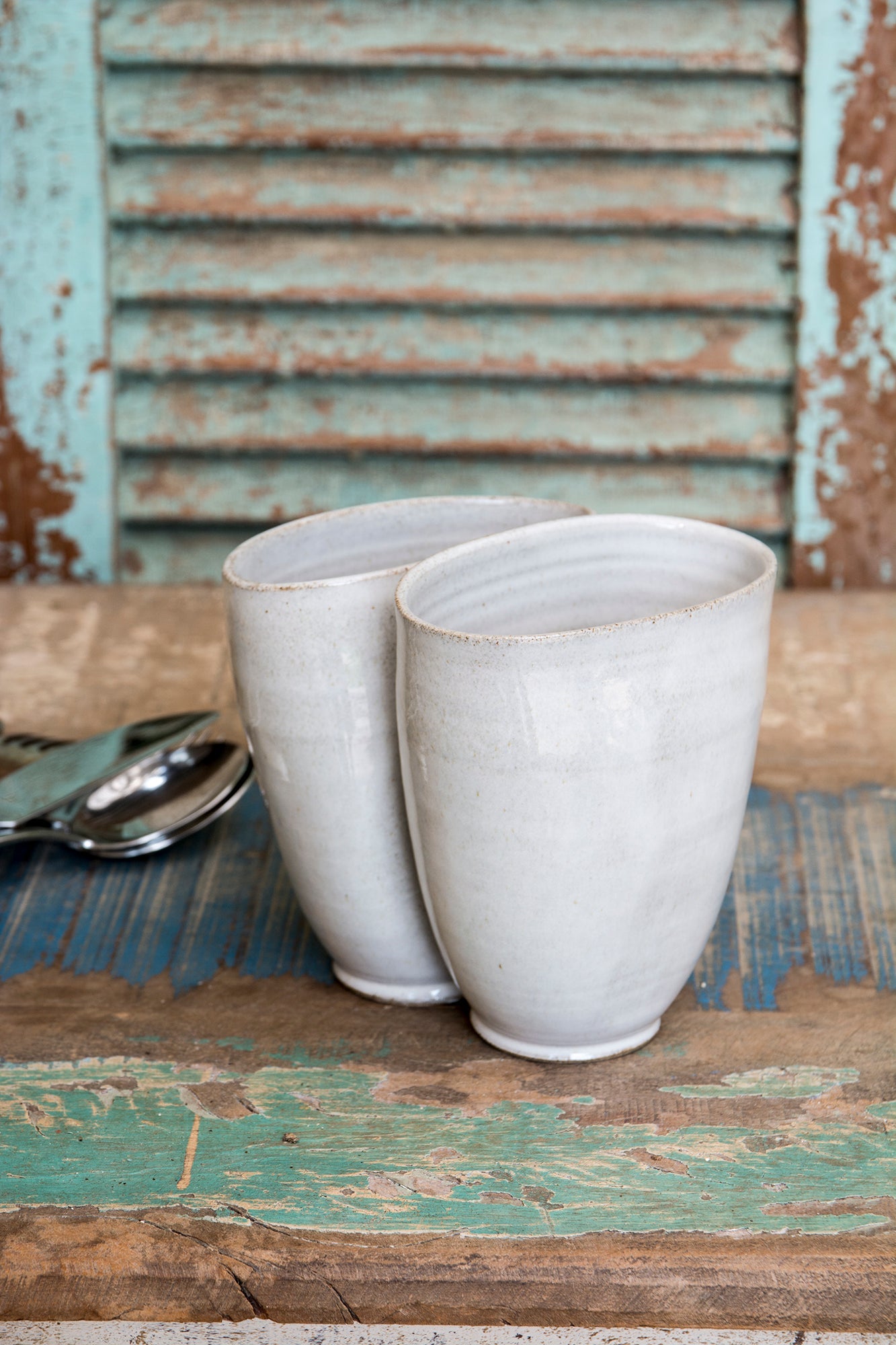 White Flatware Caddy - Mad About Pottery- Utensil Holder