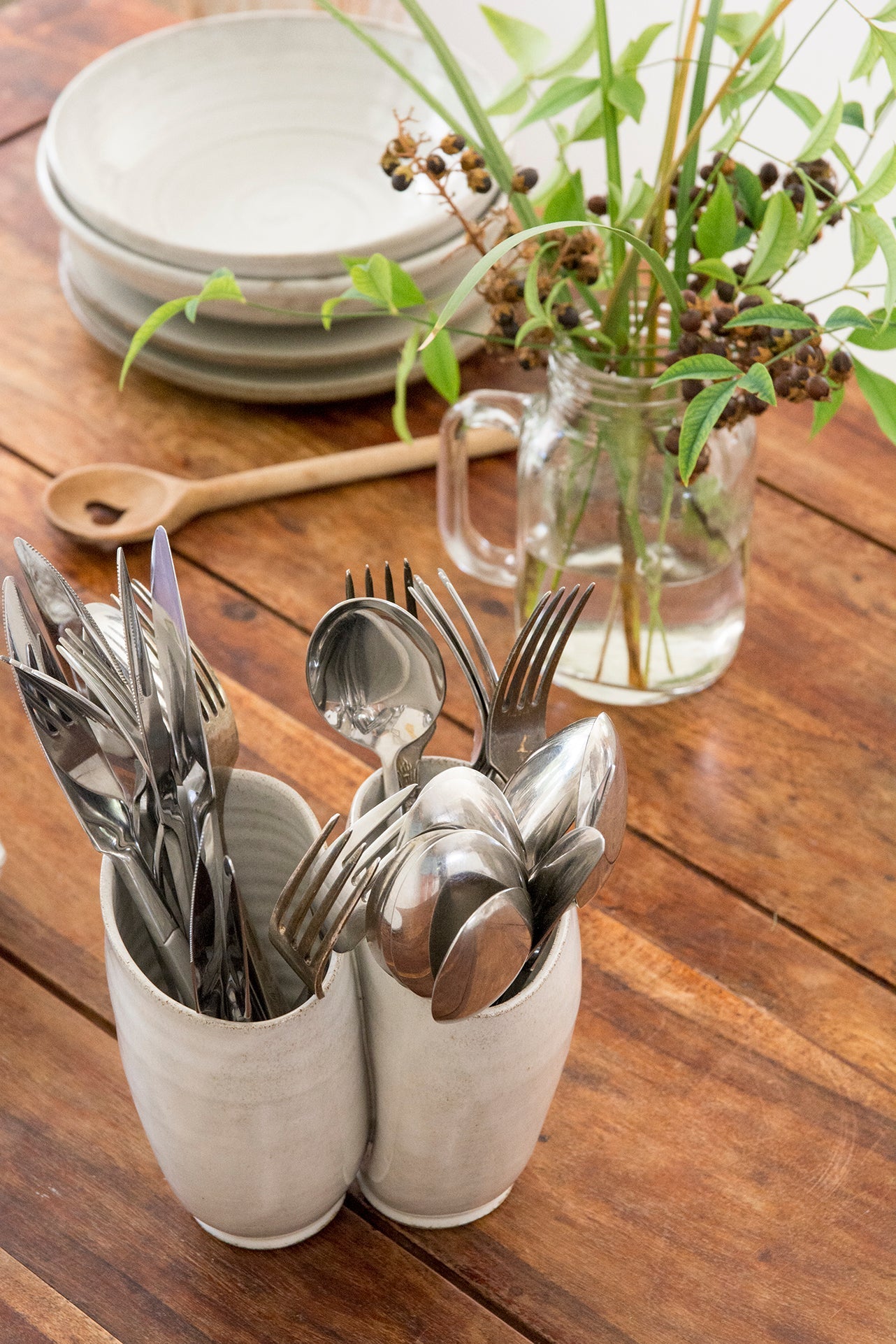 White Flatware Caddy - Mad About Pottery- Utensil Holder