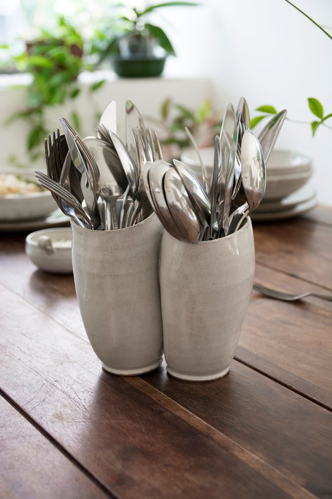 White Flatware Caddy - Mad About Pottery- Utensil Holder