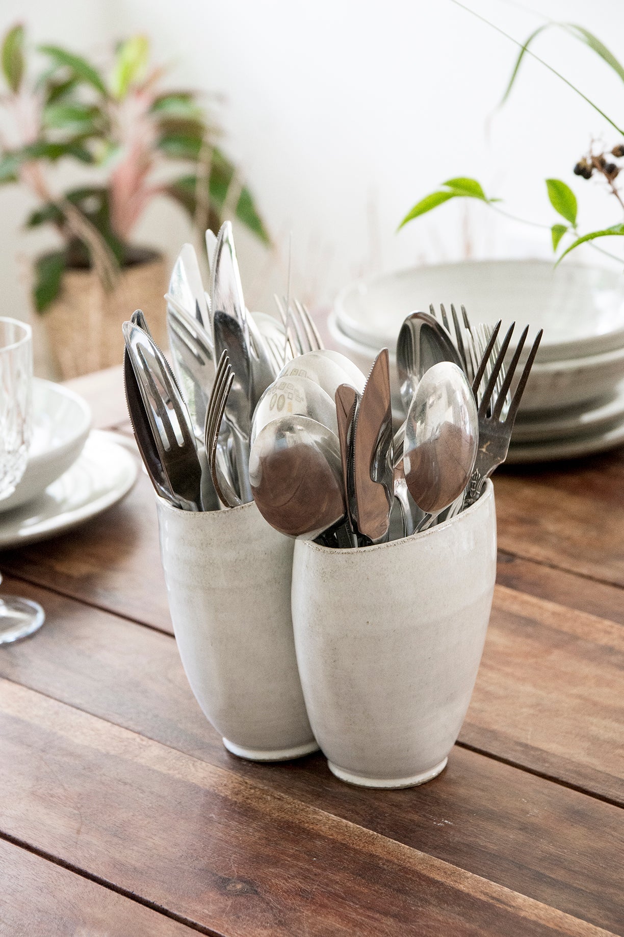 White Flatware Caddy - Mad About Pottery- Utensil Holder