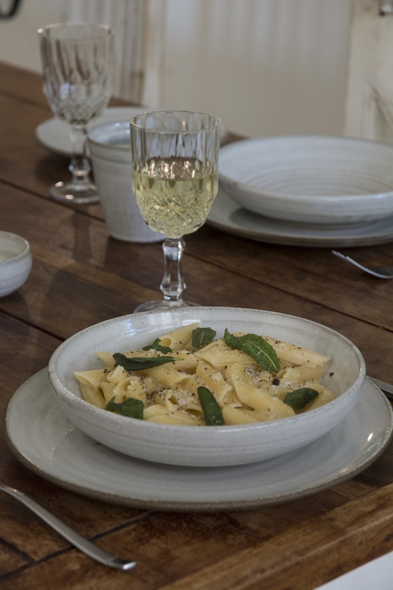 White Rustic Pasta Bowl - Mad About Pottery- Bowl