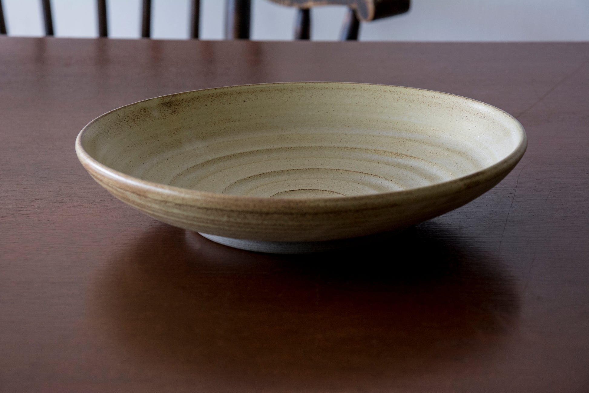 Handmade straw yellow speckled ceramic bowl, 26cm wide low serving dish