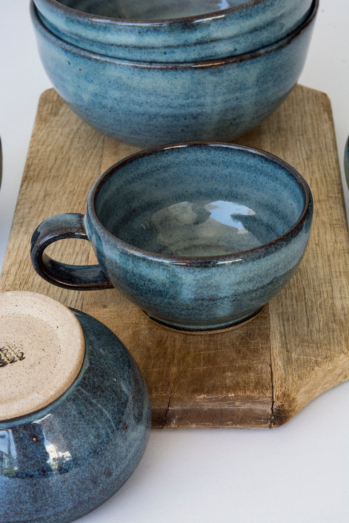 Handmade Pottery Blue Cappuccino Cup & Saucer