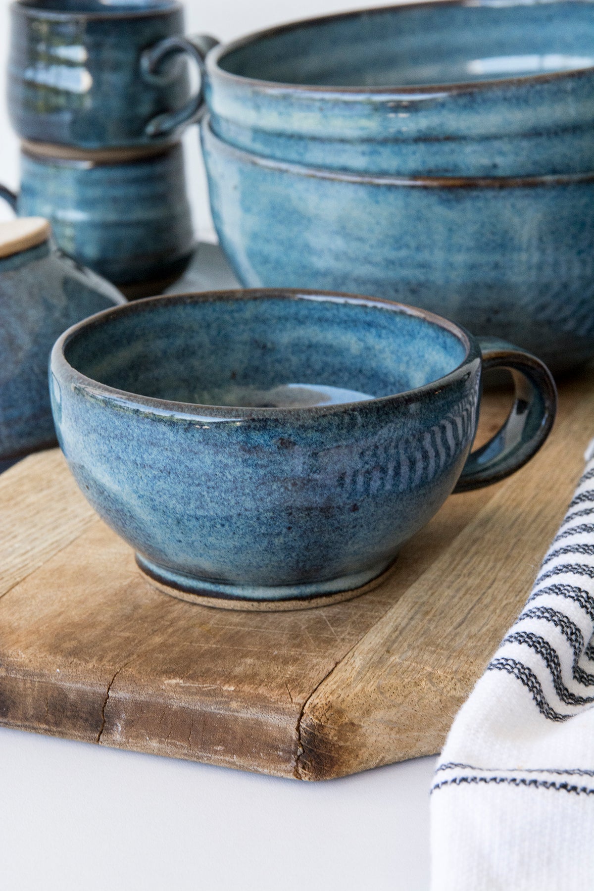 Handmade Pottery Blue Cappuccino Cup & Saucer