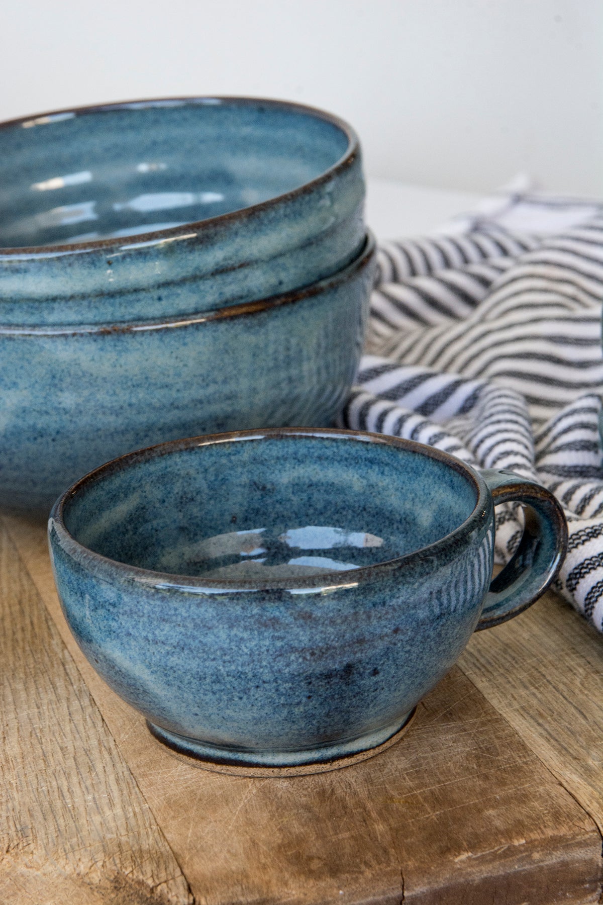 Handmade Pottery Blue Cappuccino Cup & Saucer