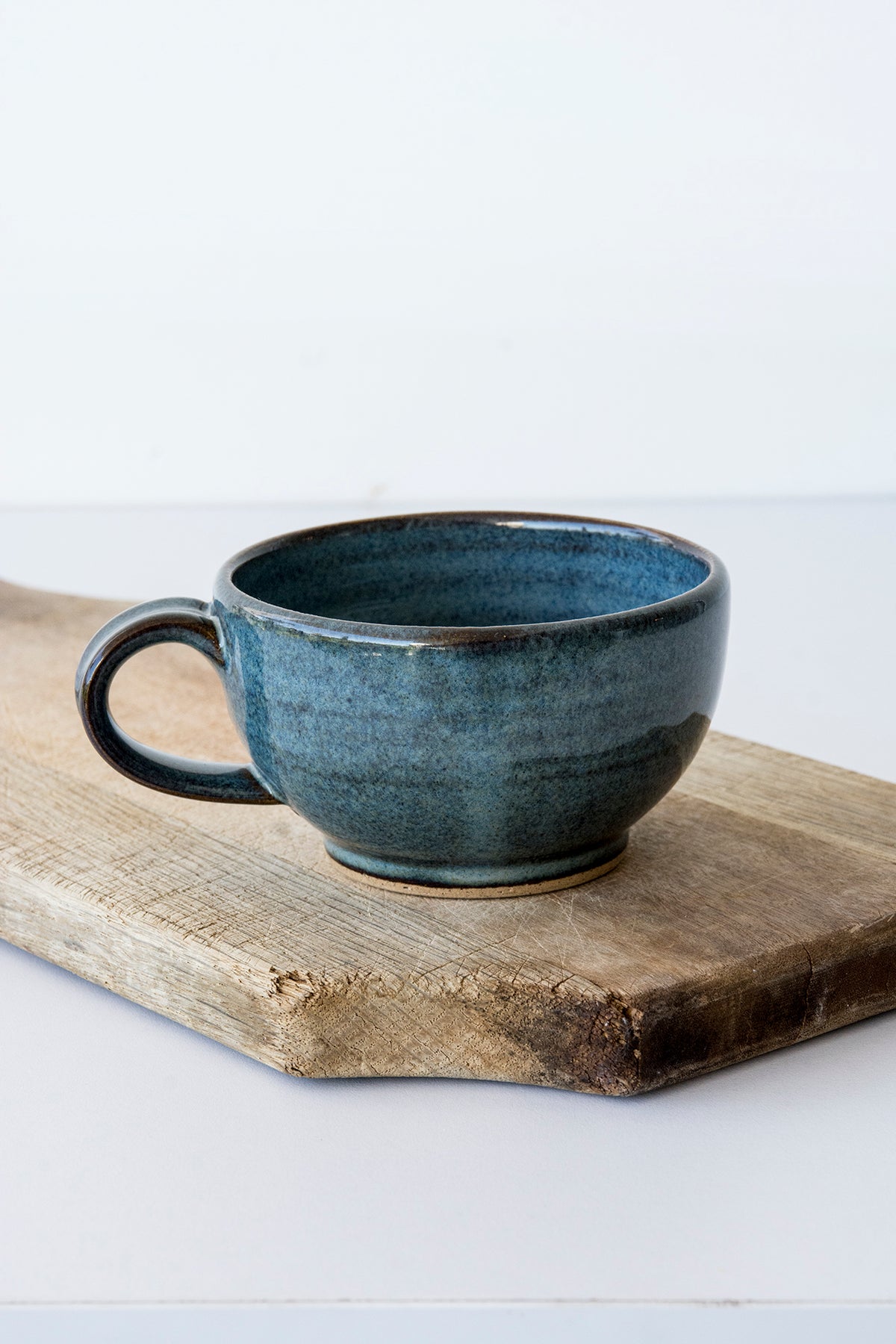 Handmade Pottery Blue Cappuccino Cup & Saucer