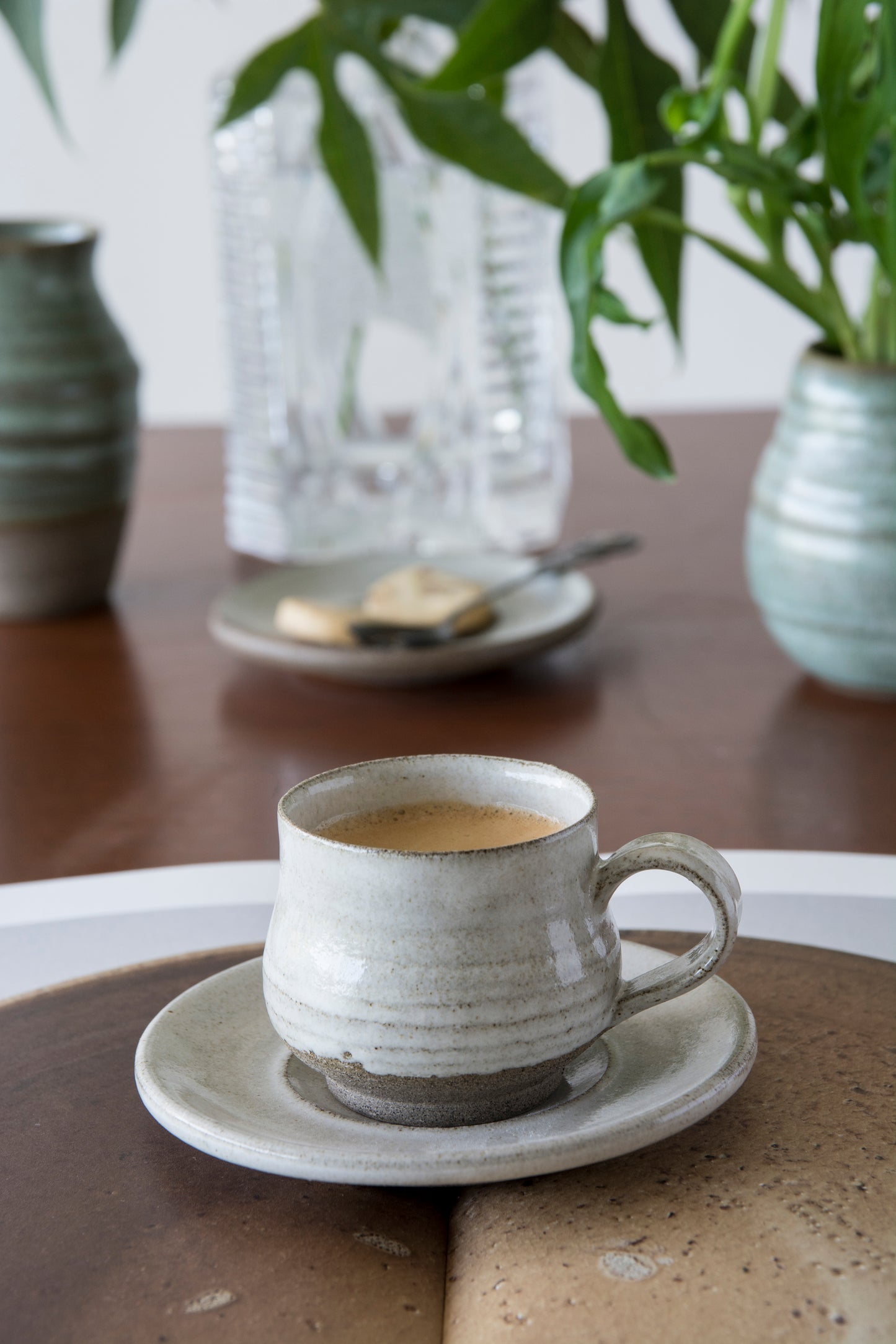 Set of 6 Pottery Espresso Cups with Saucers