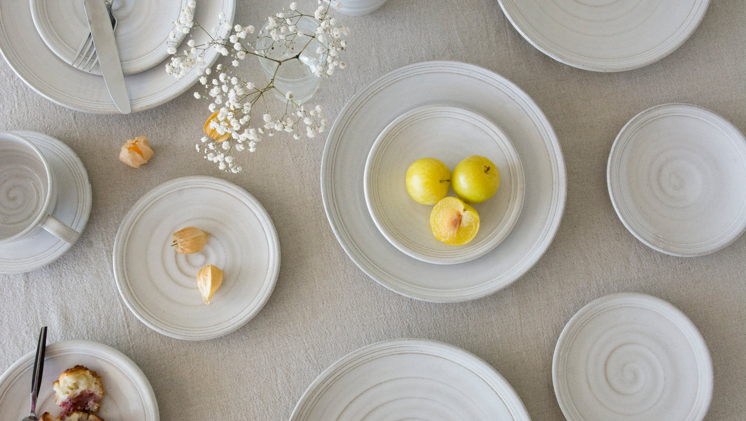 Rustic white pottery dinnerware - harves collection