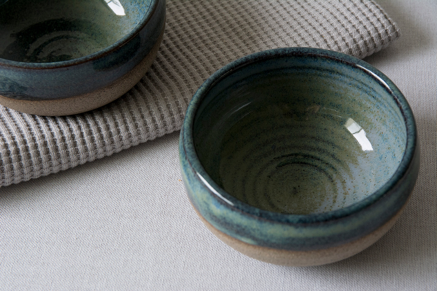 Mini Blue-Green Pottery Serving Bowls