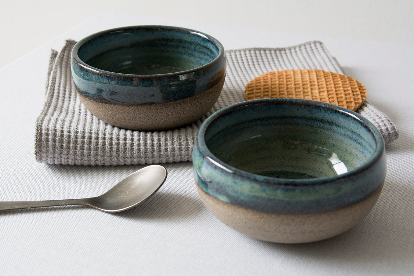 Mini Blue-Green Pottery Serving Bowls