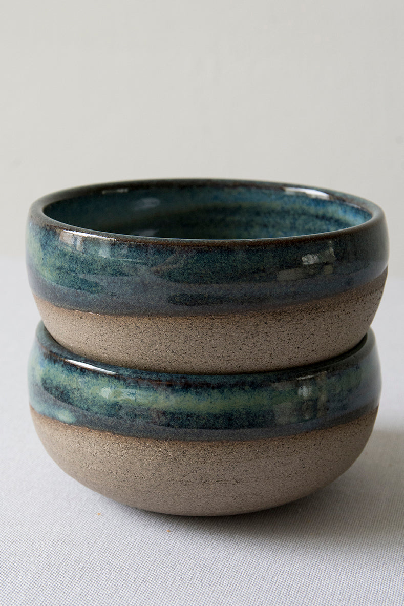 Mini Blue-Green Pottery Serving Bowls