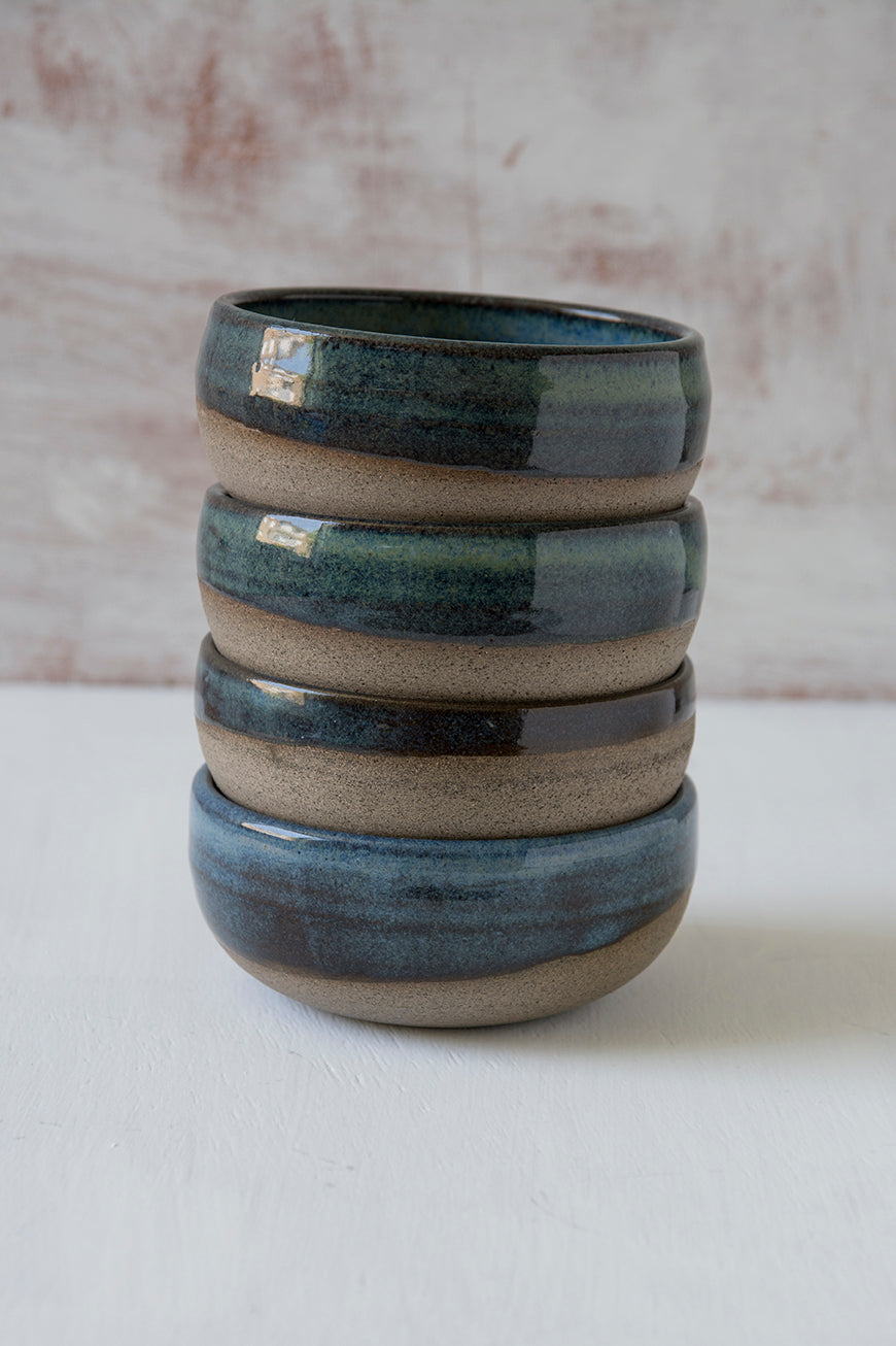 Mini Blue-Green Pottery Serving Bowls