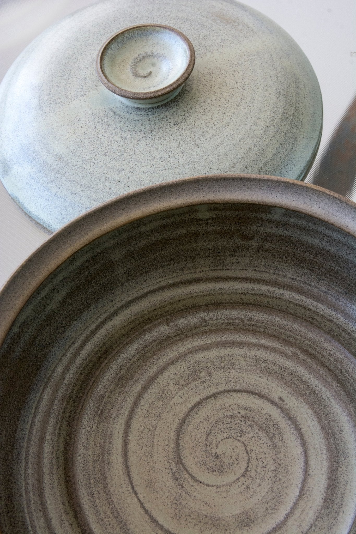 Handmade Pottery Casserole Dish with Lid-Blue Ridge Glaze