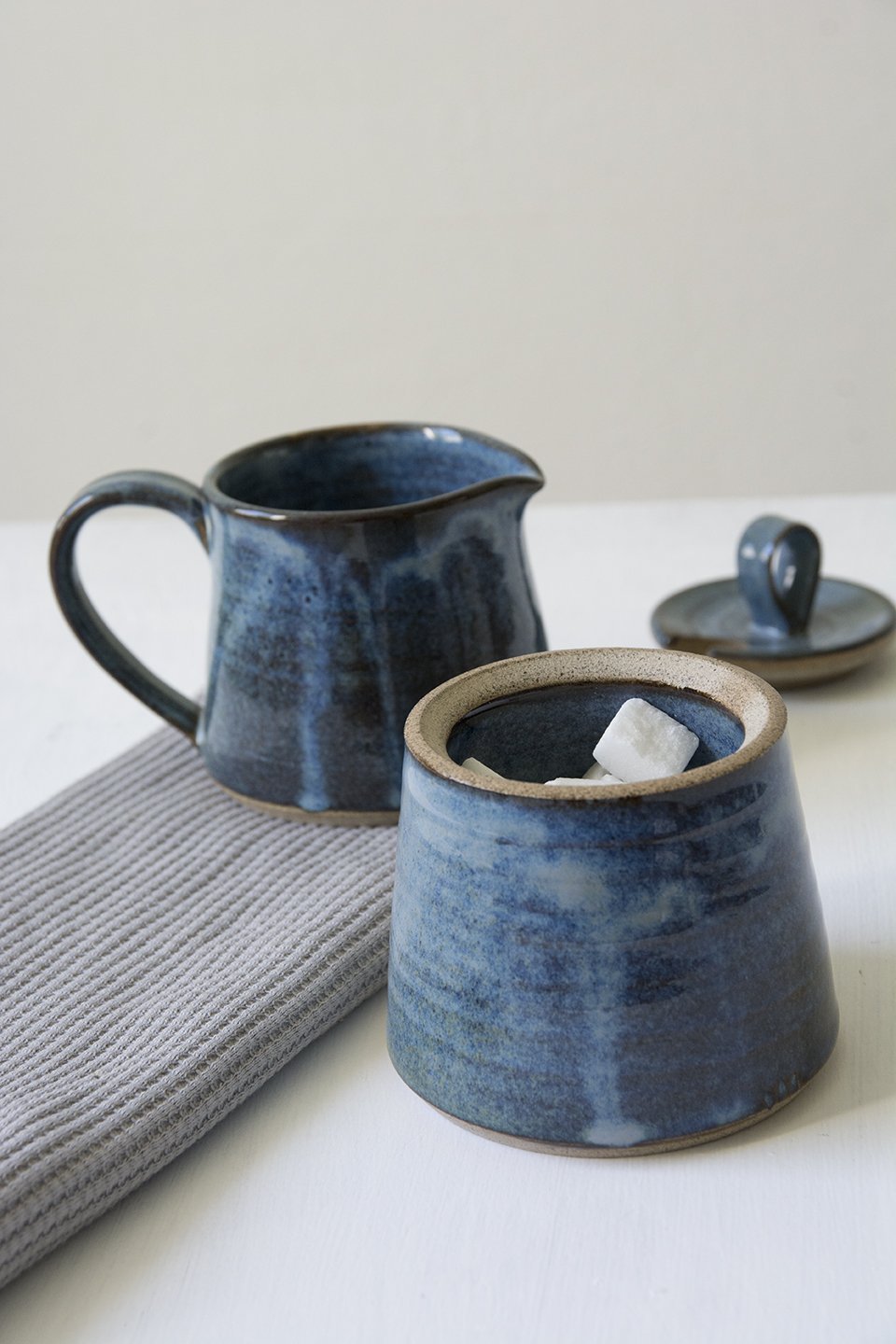 Blue Ceramic Creamer and Sugar Set - Mad About Pottery - Sugar Bowl set