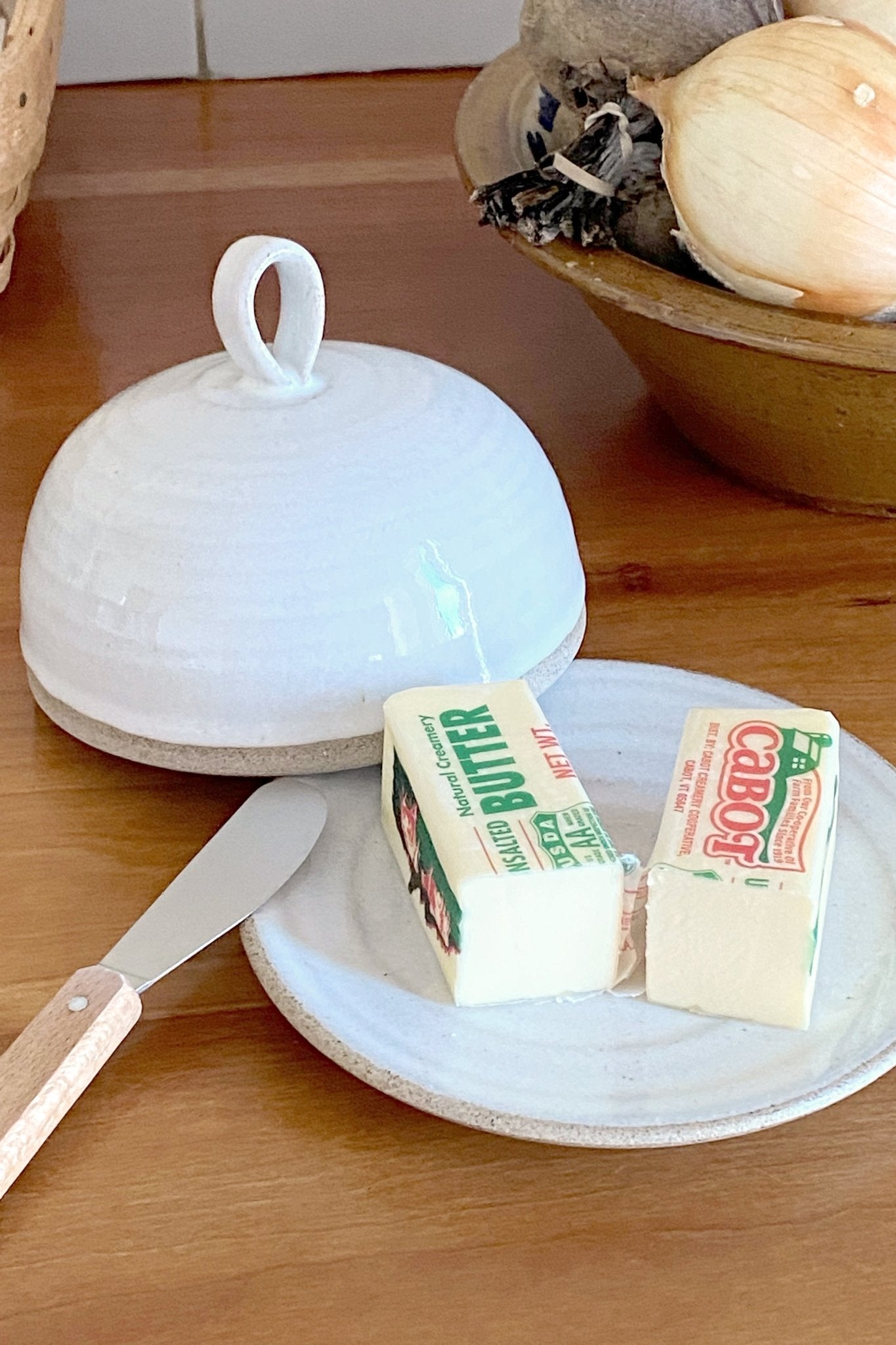 Blue Ceramic Round Butter Dish