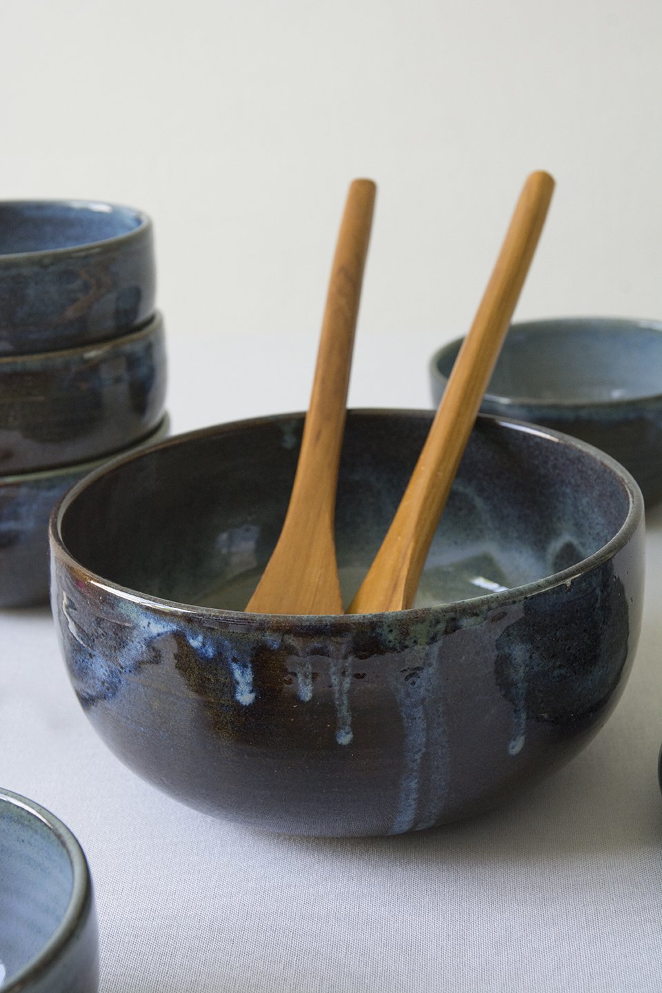 Blue Ceramic Salad Bowl - Mad About Pottery - Bowl