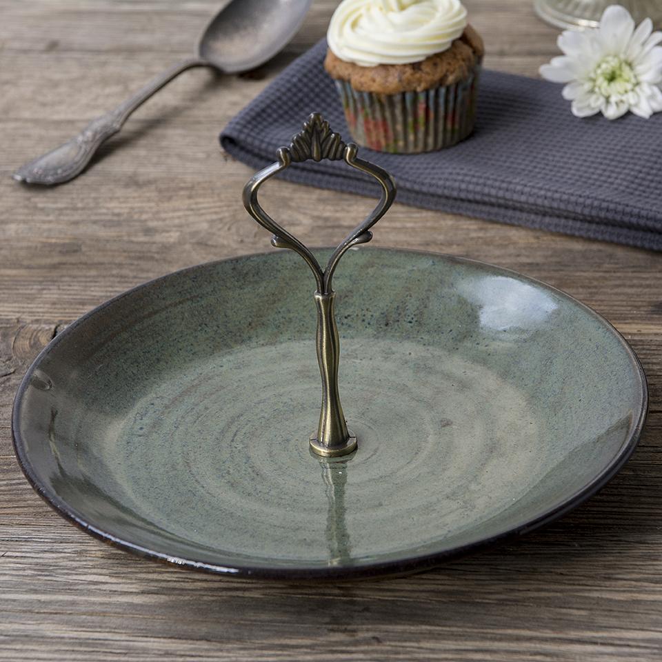 Blue-Green Ceramic Dessert Stand - Mad About Pottery - plates