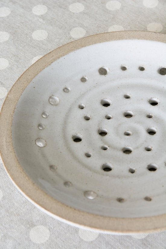 Pottery Handcrafted Colander Plate, Round Hole Plate, Berry Plate Mad