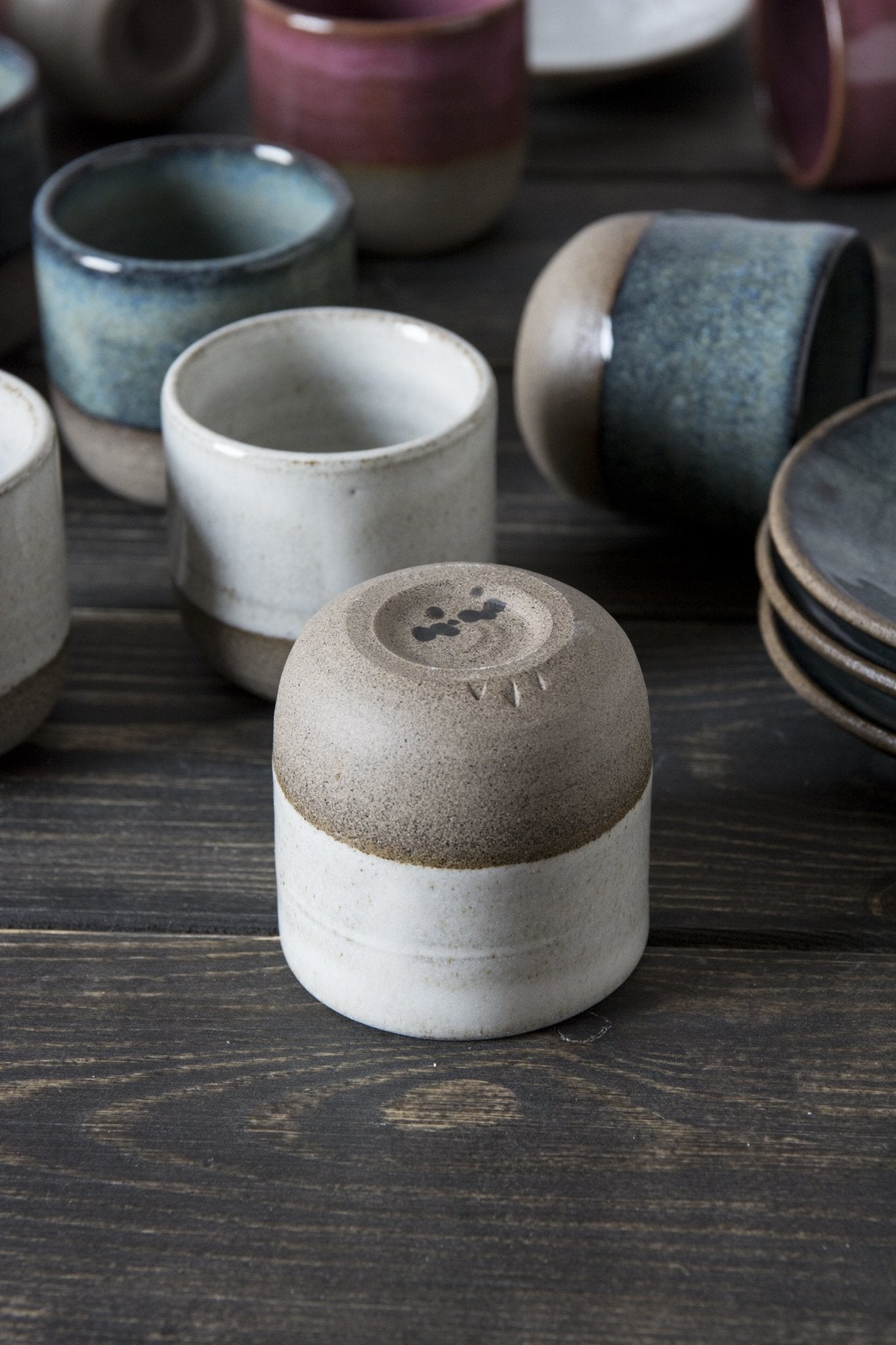 2 Oz / 8 Oz Terracotta Espresso Cup, Stoneware Blue Speckled Glaze