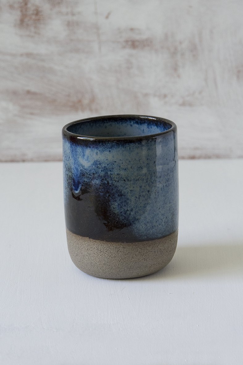 Varigated blue tumbler pottery ceramic hadmade