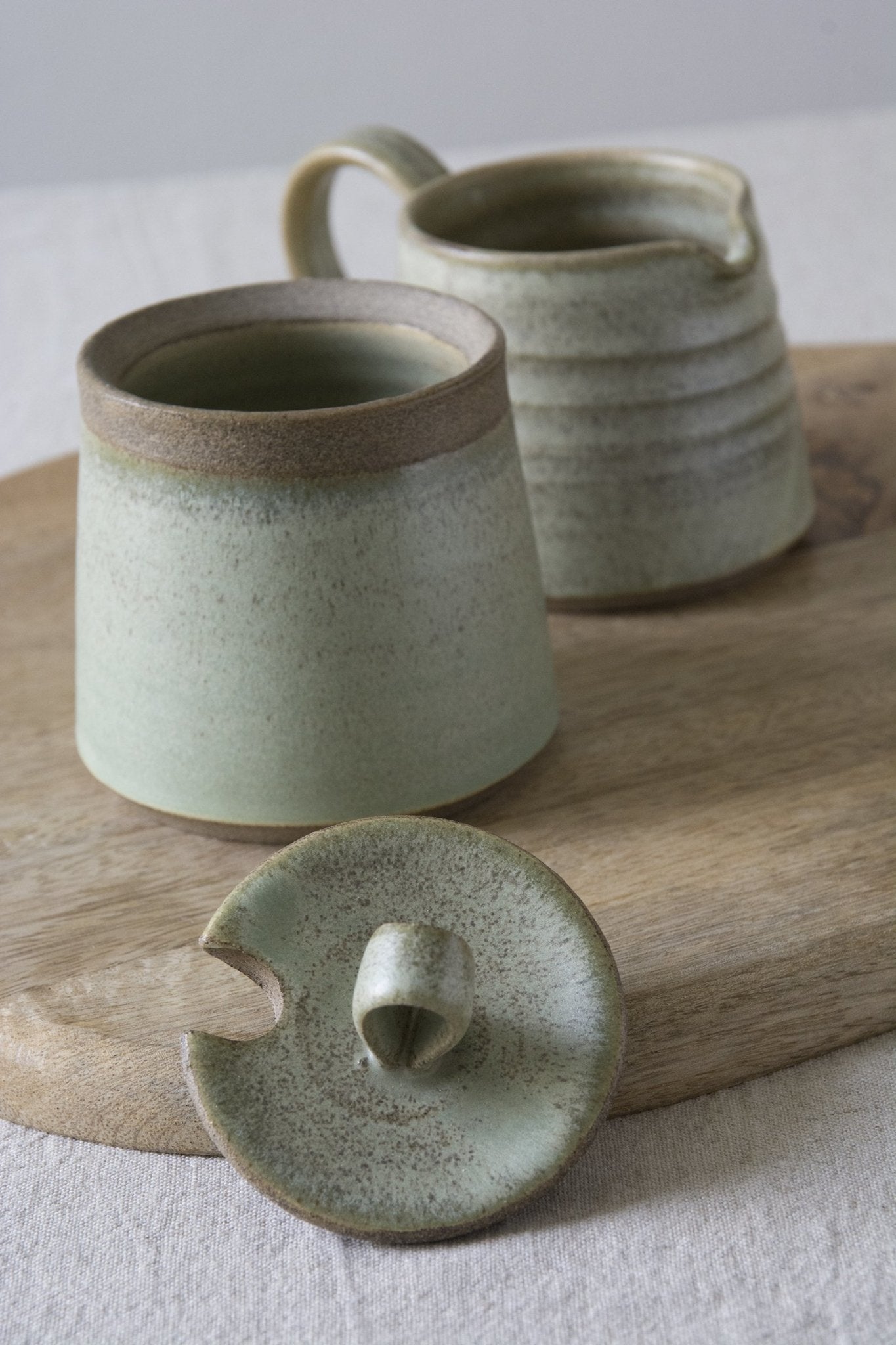 Green Sage Pottery Sugar Bowl and Creamer Set - Mad About Pottery - Sugar Bowl set