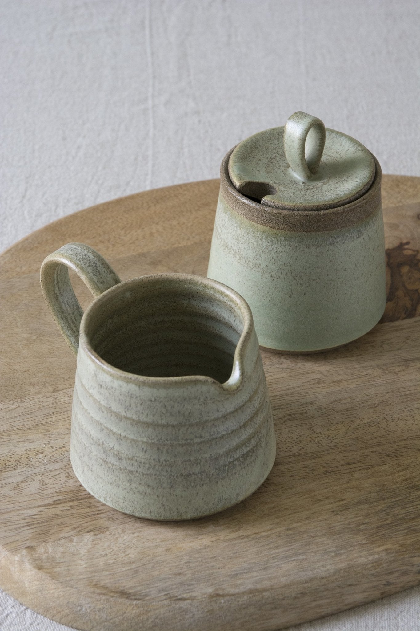 Green Sage Pottery Sugar Bowl and Creamer Set - Mad About Pottery - Sugar Bowl set