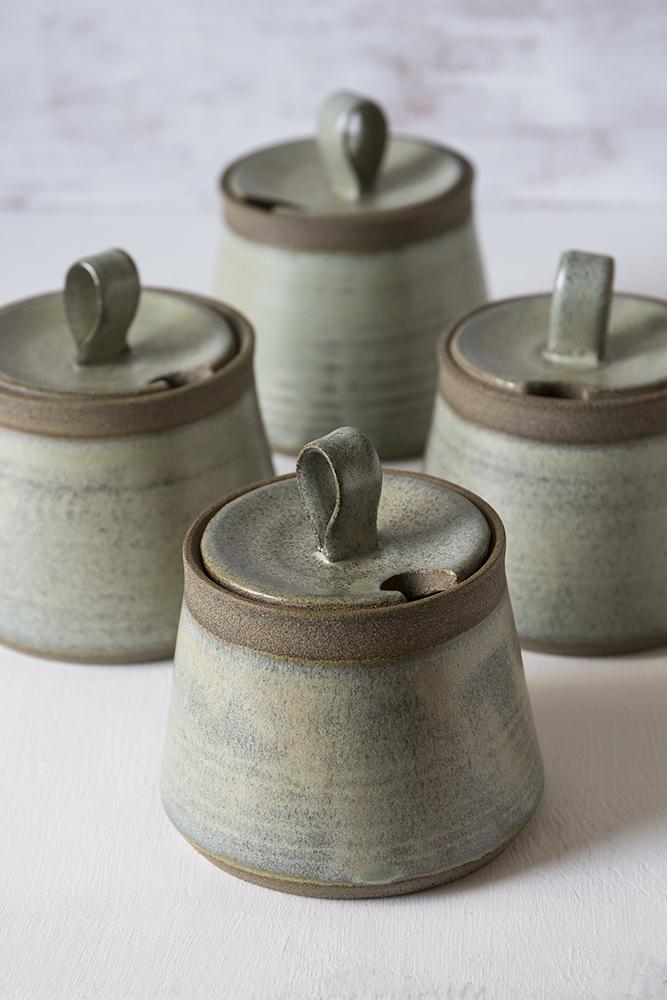 Green Sage Pottery Sugar Bowl and Creamer Set - Mad About Pottery- Sugar Bowl set