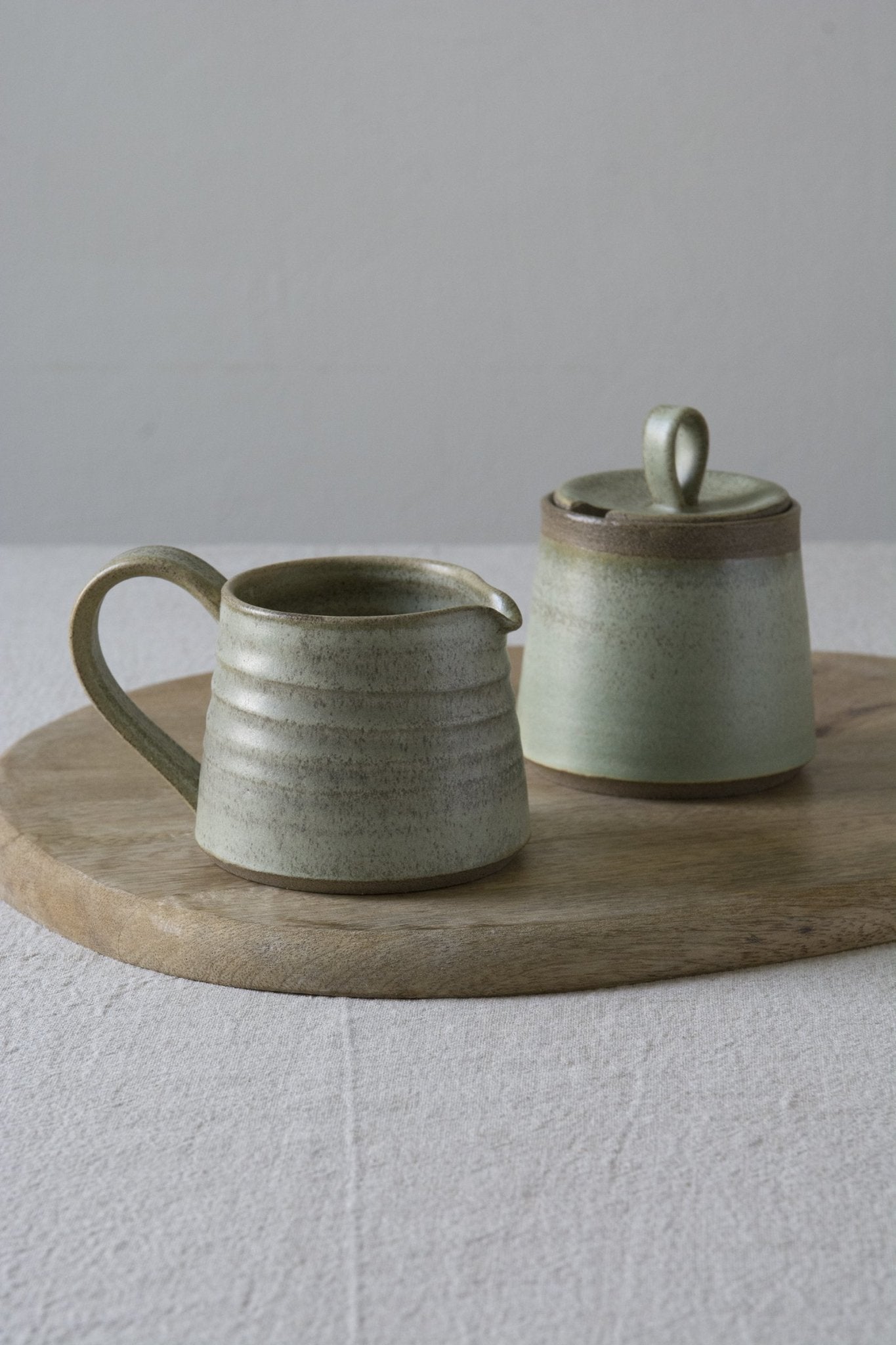 Green Sage Pottery Sugar Bowl and Creamer Set - Mad About Pottery - Sugar Bowl set