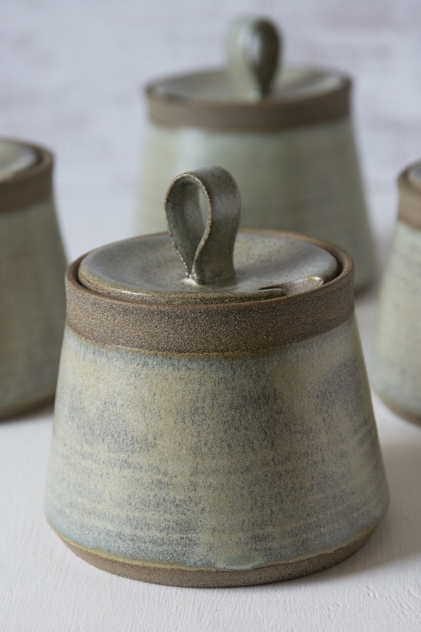 Green Sage Pottery Sugar Bowl and Creamer Set - Mad About Pottery- Sugar Bowl set