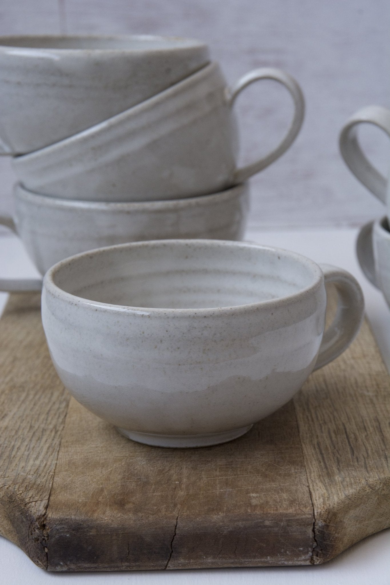 Hand-Thrown White Cappuccino Cup & Saucer - Mad About Pottery- Mug