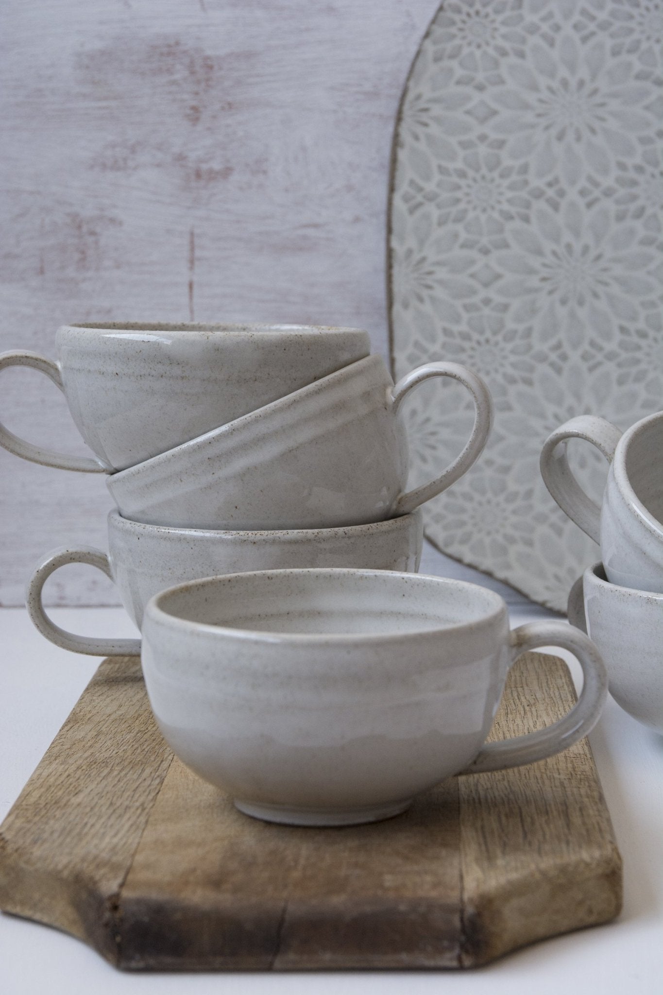 Hand-Thrown White Cappuccino Cup & Saucer - Mad About Pottery- Mug