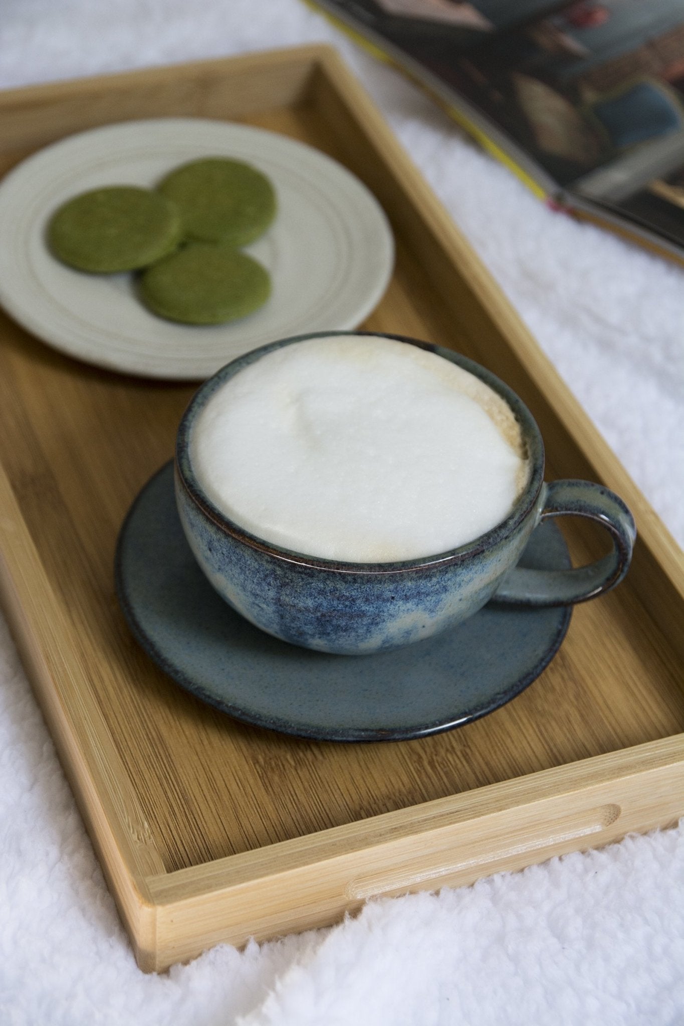 Handmade Pottery Blue Cappuccino Cup with a Saucer by Mad About