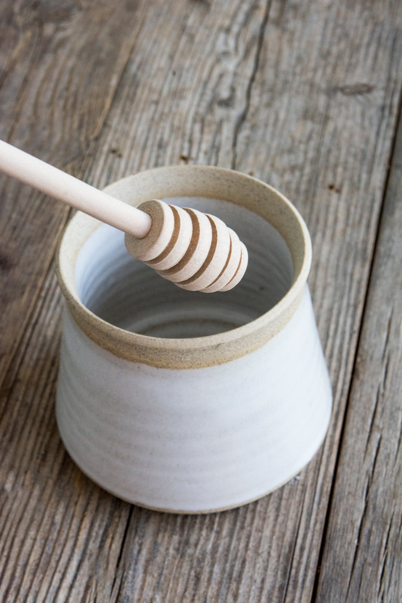 Honey Pot with Wooden Dipper - Mad About Pottery- Honey pot