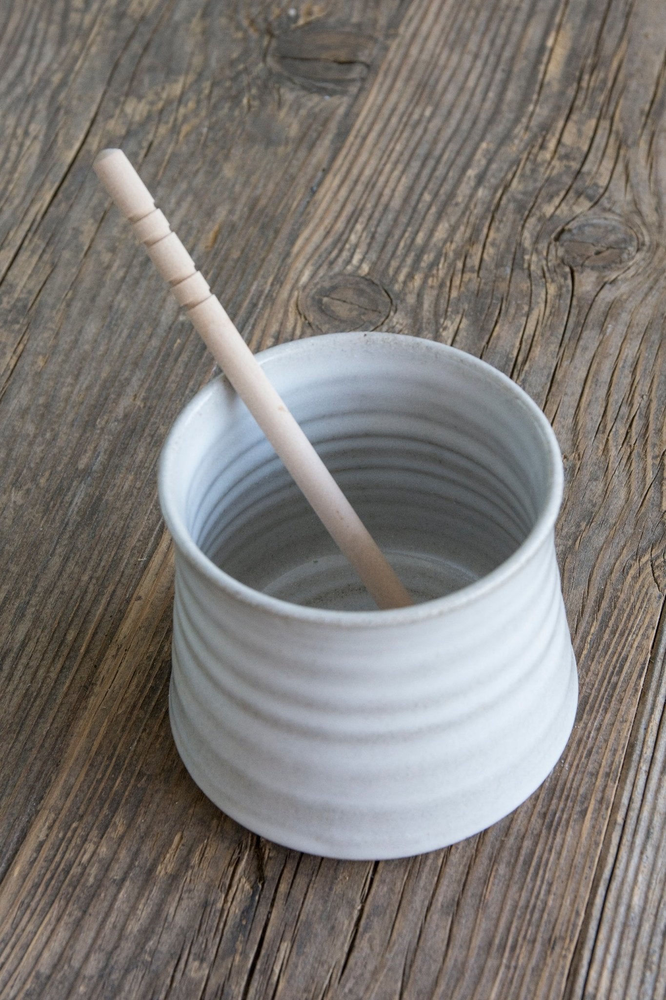 Honey Pot with Wooden Dipper - Mad About Pottery- Honey pot