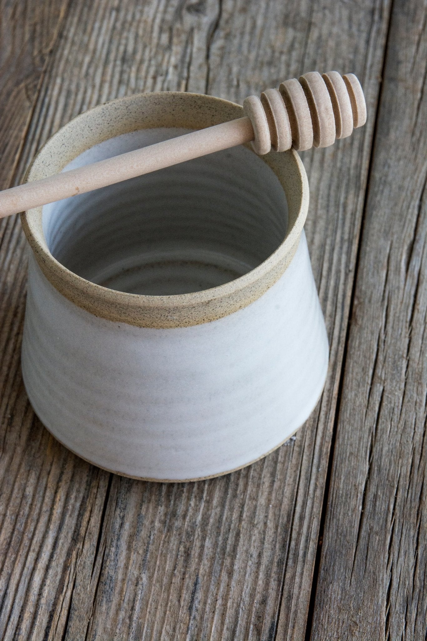 Honey Pot with Wooden Dipper - Mad About Pottery- Honey pot