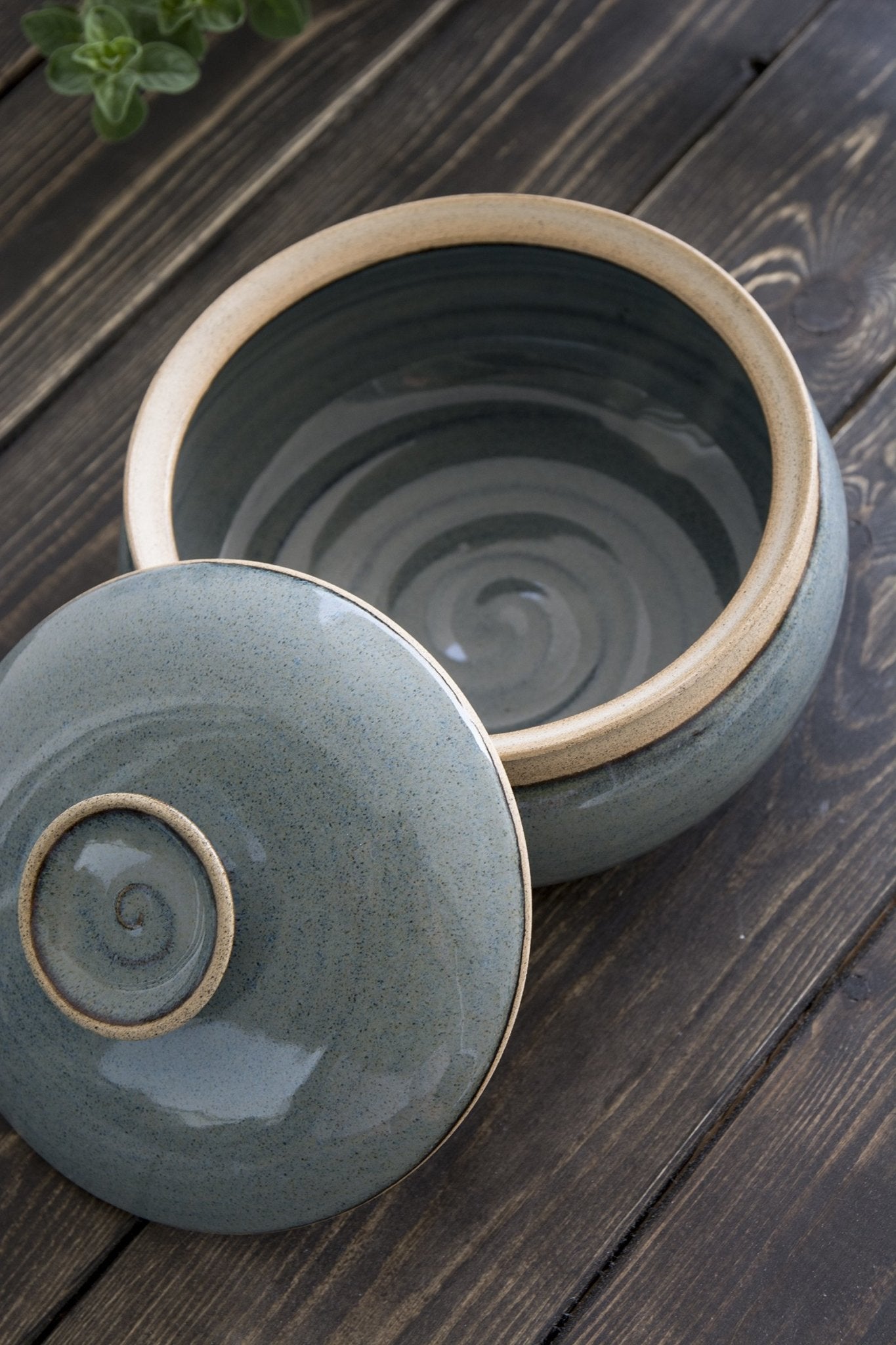 Handmade Pottery Casserole Dish with Lid-Blue Ridge Glaze