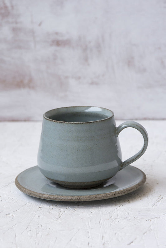 Light Blue Latte Cup and Saucer, 11 fl. oz - Mad About Pottery - cup