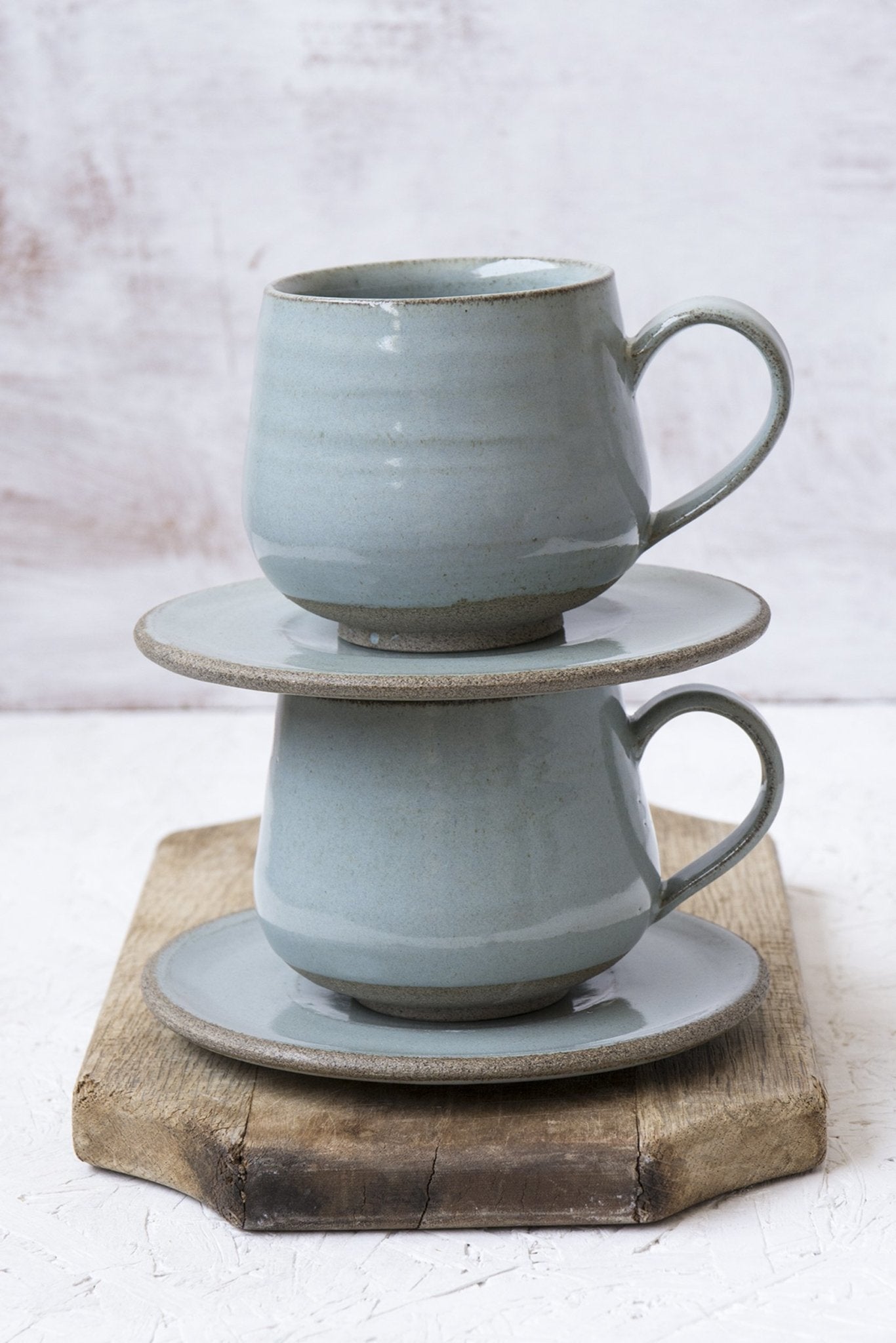 Light Blue Cappuccino Cup and Saucer, 11 fl. oz - Mad About Pottery - cup