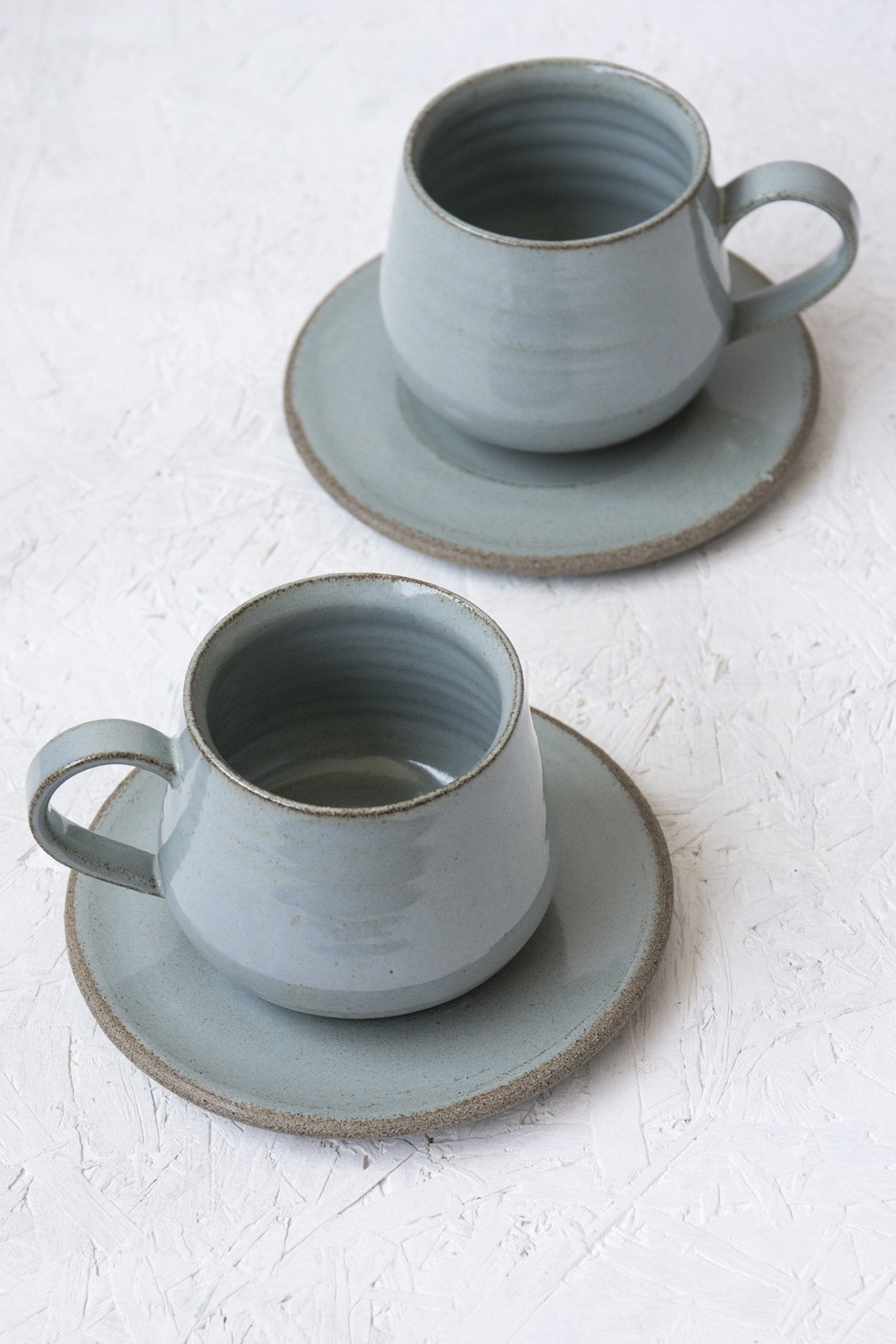 Handmade Pottery Blue Cappuccino Cup & Saucer