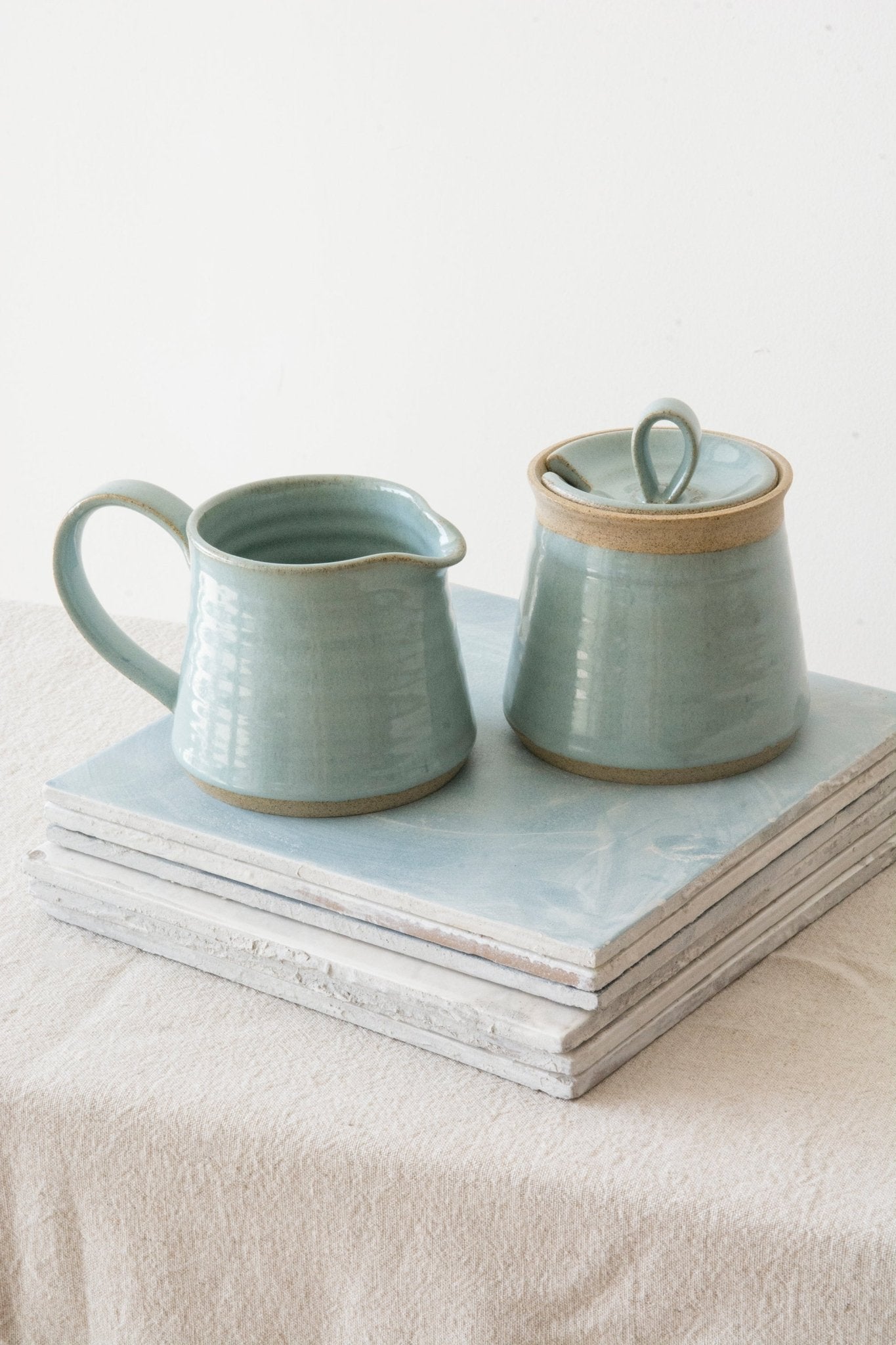 Light Blue Set of a Pottery Sugar Bowl and a Pitcher - Mad About Pottery- Sugar Bowl set