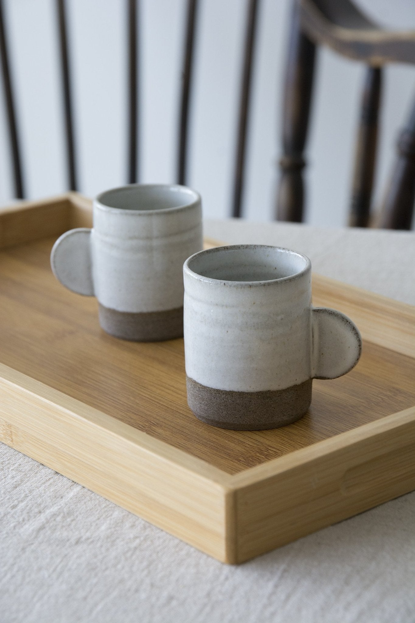 2 White Pottery Espresso Cups, Set of Two Unique Ceramic 4 Oz