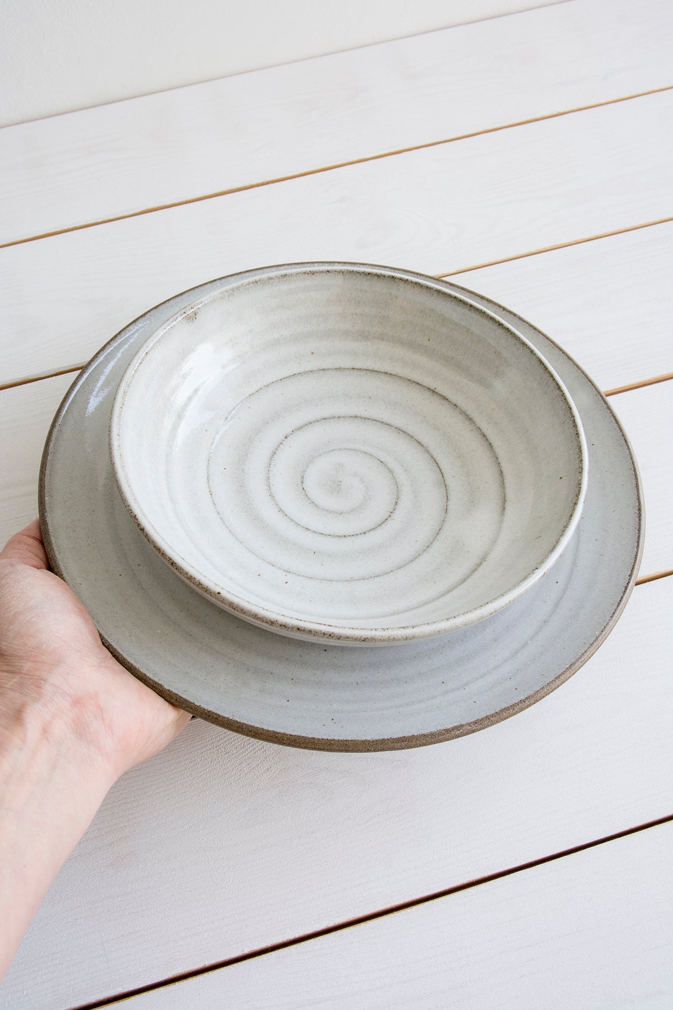 Pottery Dinnerware, 1 Place Setting, Main Course Plate and a Pasta Bowl - Mad About Pottery- plates